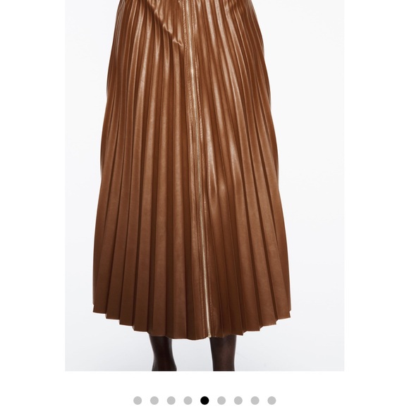 BELTED FAUX LEATHER PLEATED MIDI SKIRT- ZARA - Picture 3 of 7